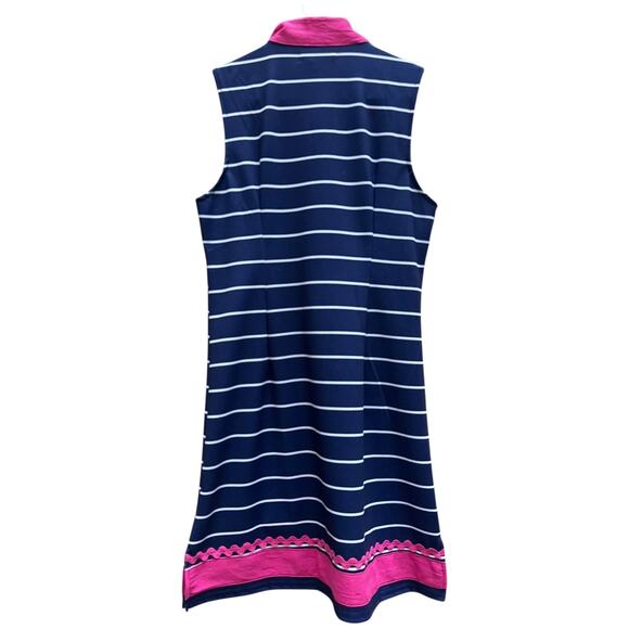 NEW Simply Southern Tunic Dress Navy White Stripes Hot Pink Accents Women Medium - Picture 7 of 8